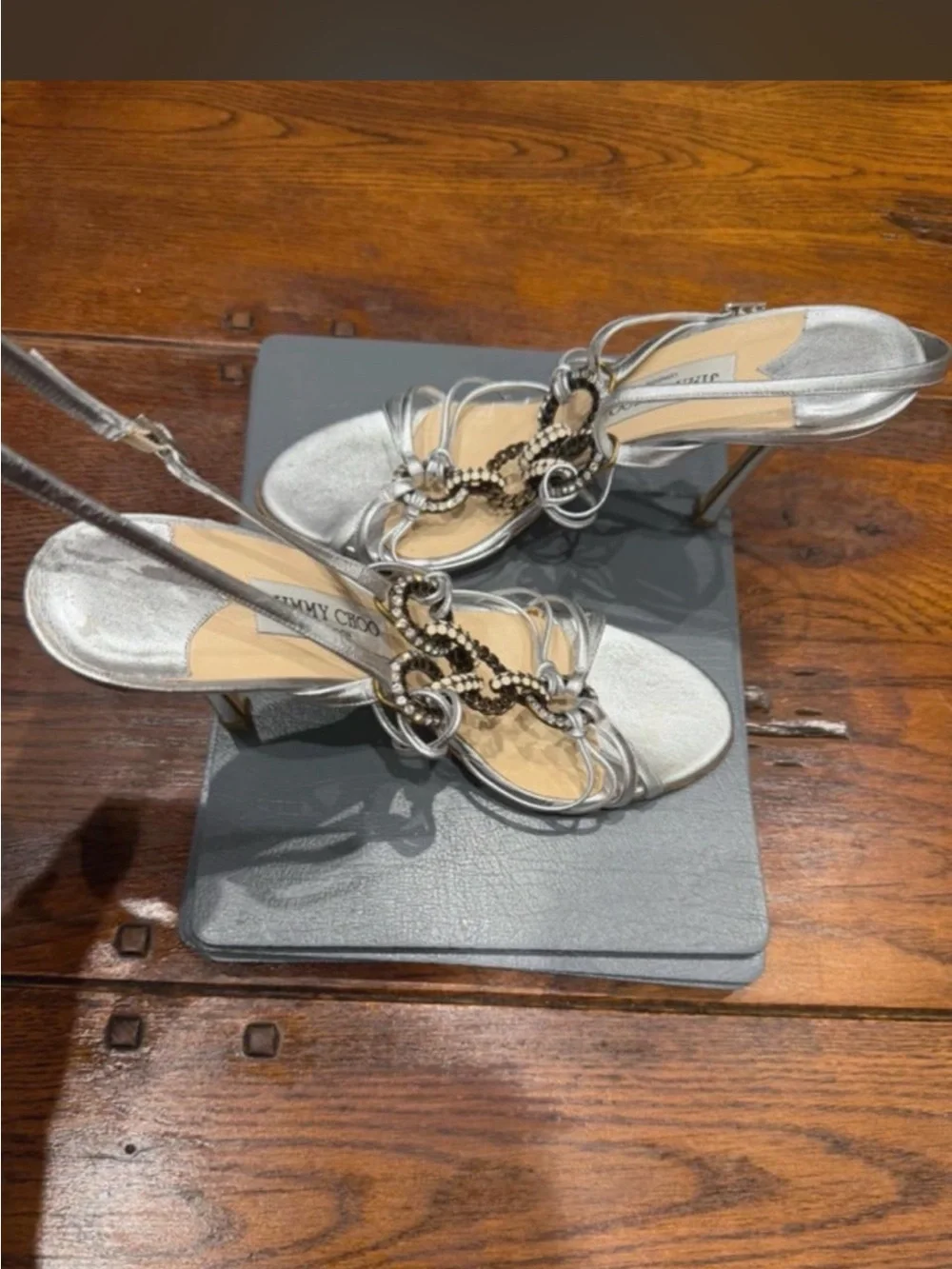 Jimmy Choo Silver Embellished Slingback Sandals